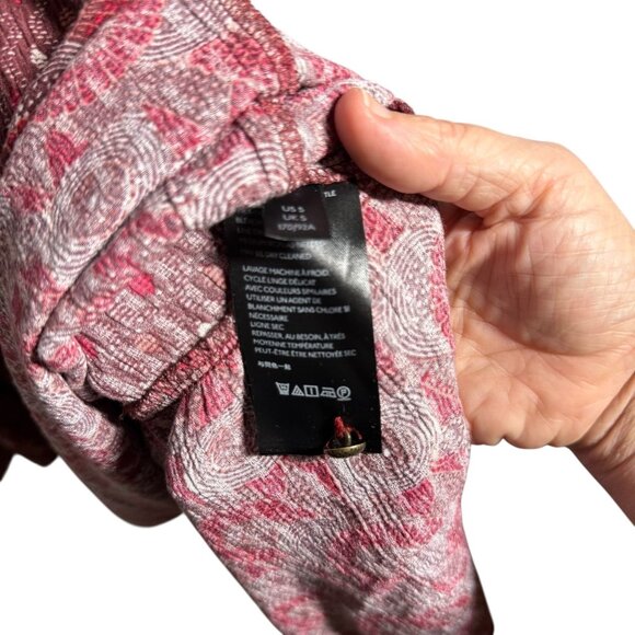 Maeve By Anthropologie burgundy  Boho Print Long Sleeve Dress V-Neck Small - Picture 8 of 8